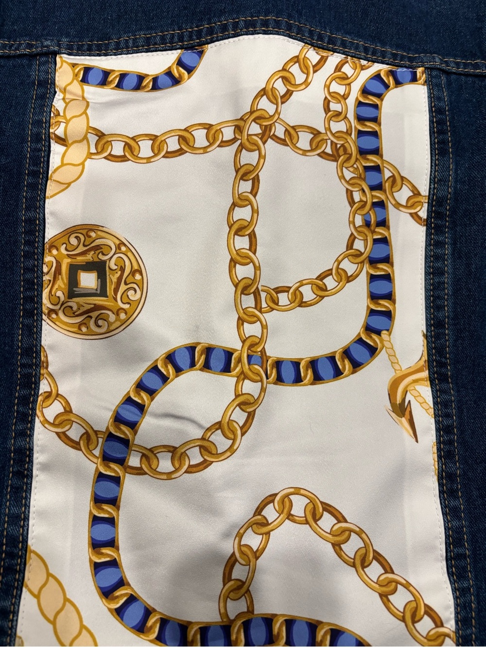 Denim Jean Jacket Embellished With Mink and Patches - Picture 5 of 6